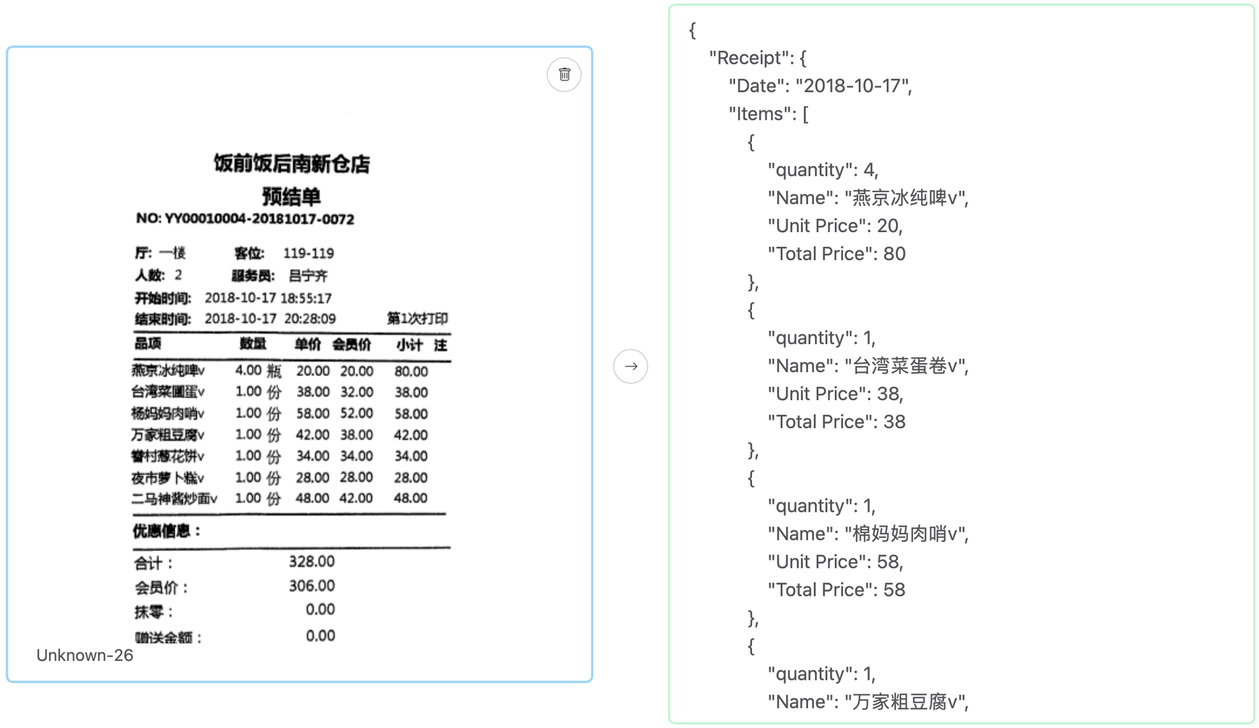 Structured extraction from a receipt.