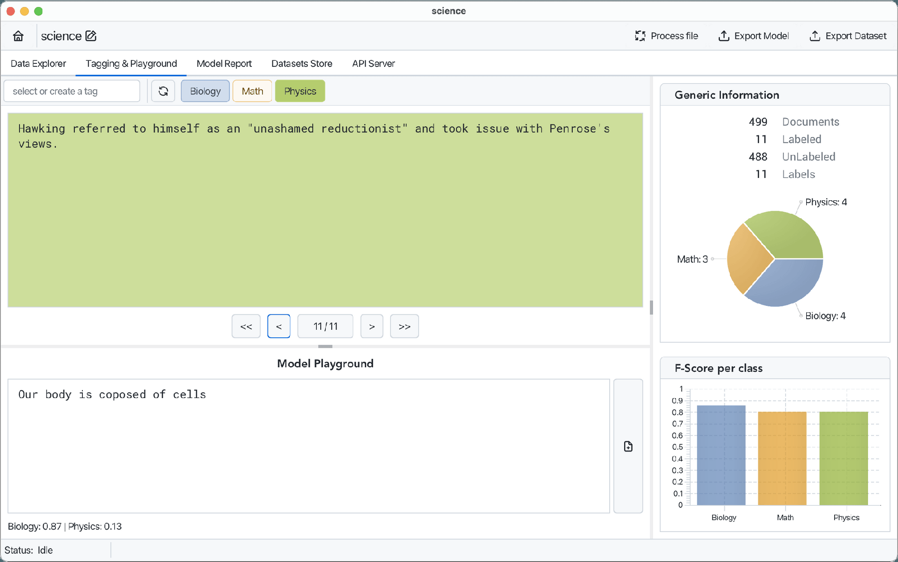 Screenshot of the NuMind product interface